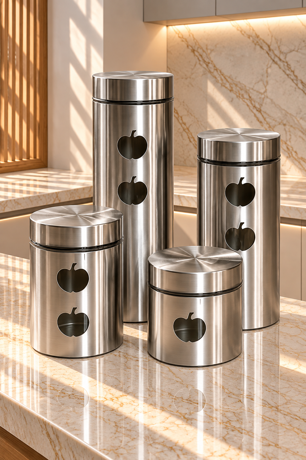 Ensemble de 4 Boîtes de Rangement pour Céréales en Acier Inoxydable – Quatre Tailles Différentes pour une Organisation Optimale