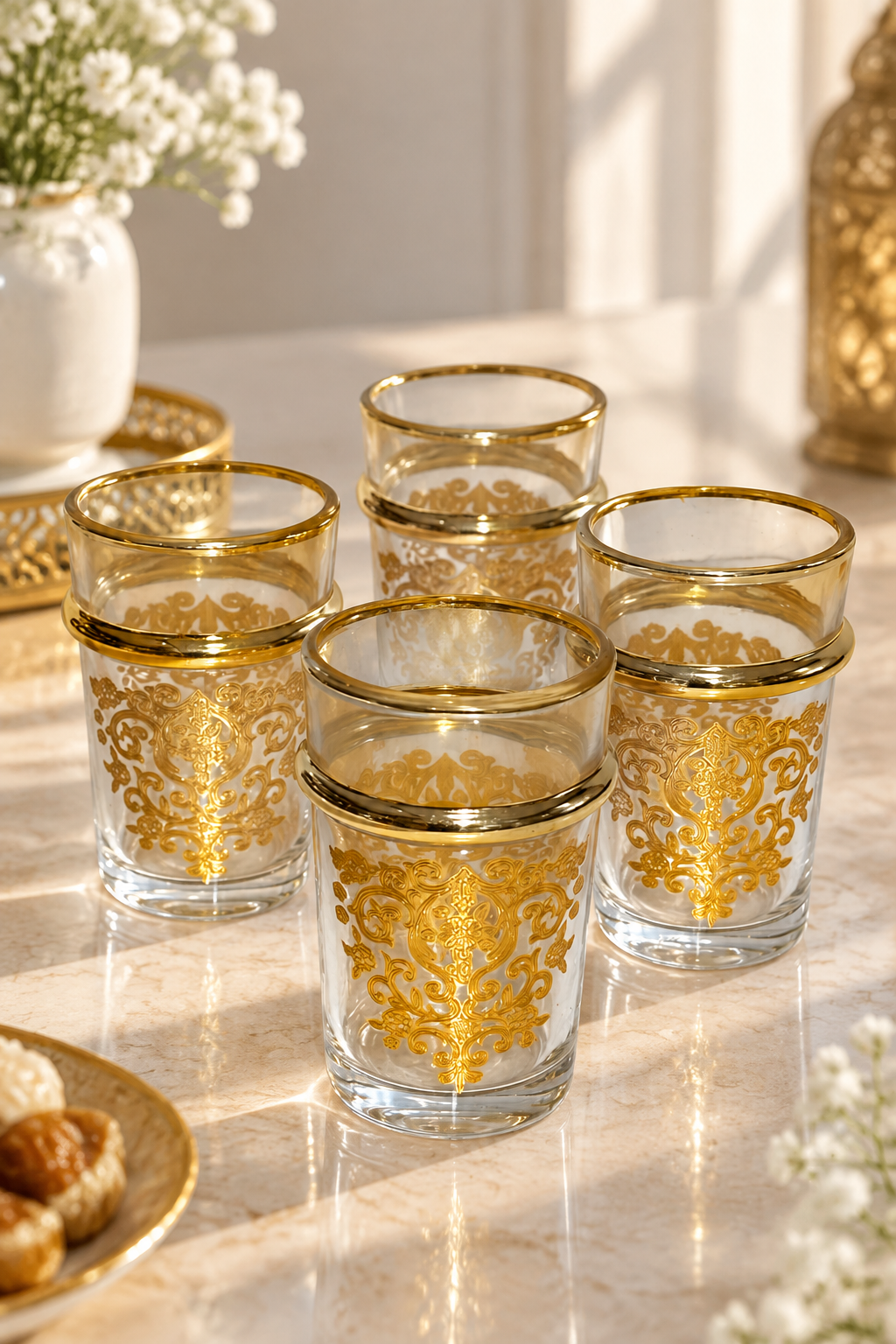 Coffret Prestige 12 Verres à Thé Marocain – Collection Dorée Royale | Design Artisanal & Élégant