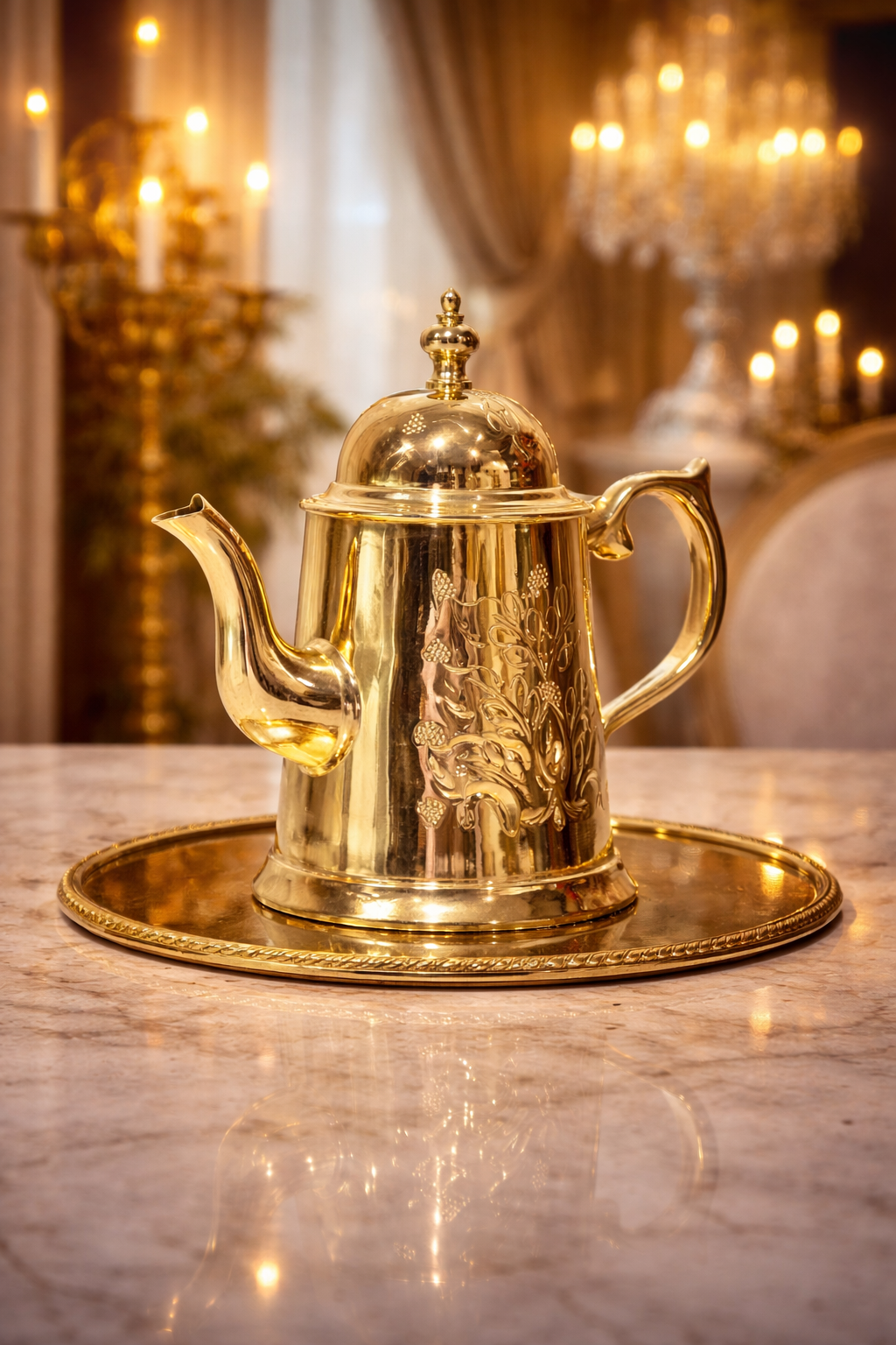 Théière royale – Cuivre doré ciselé à la main