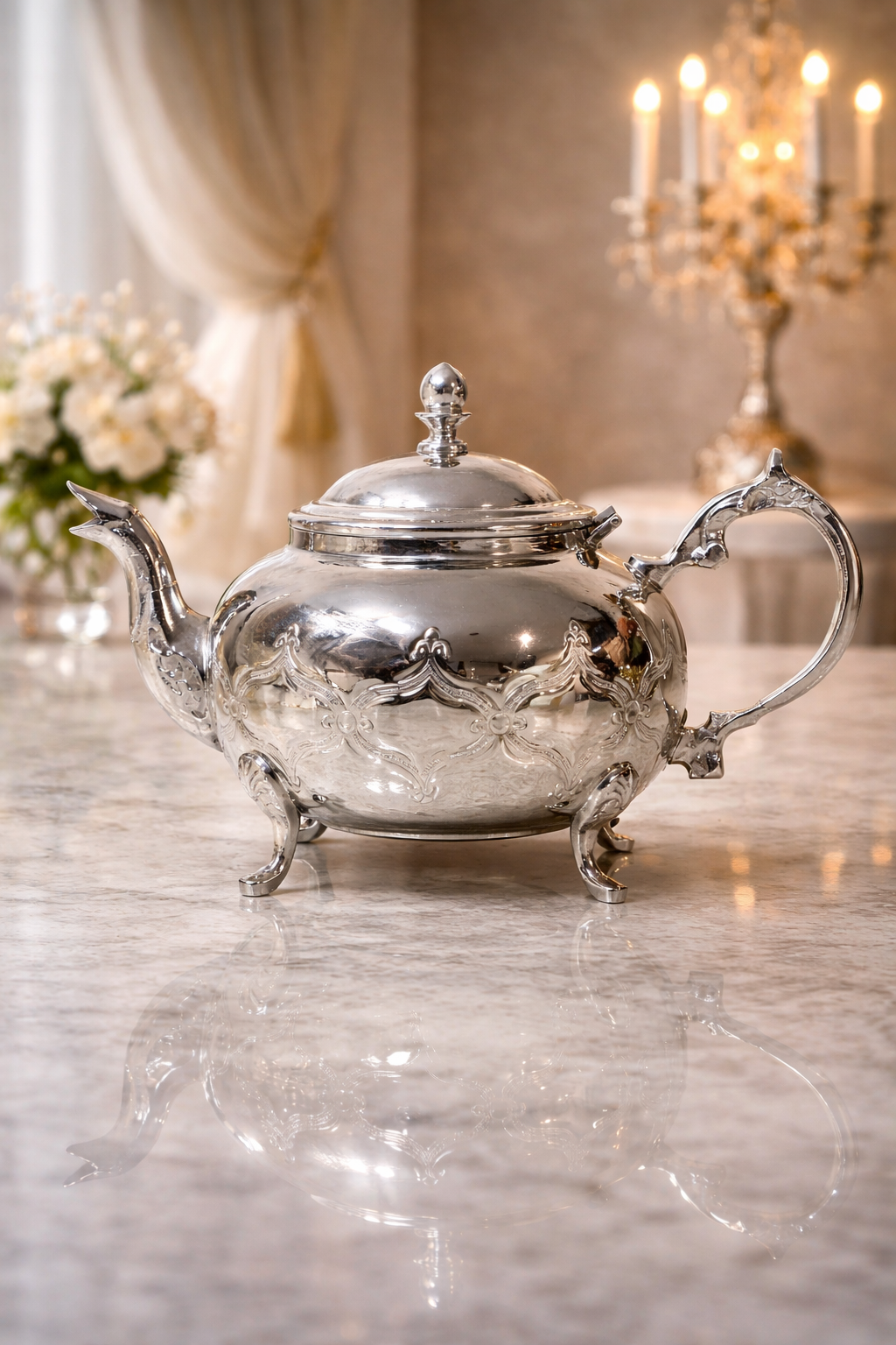 Théière en cuivre argenté – Finesse artisanale