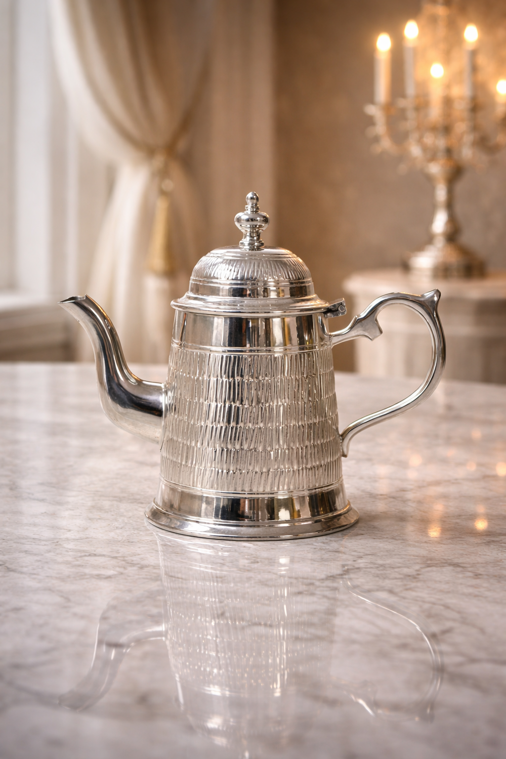 Théière en cuivre argenté – Finesse artisanale
