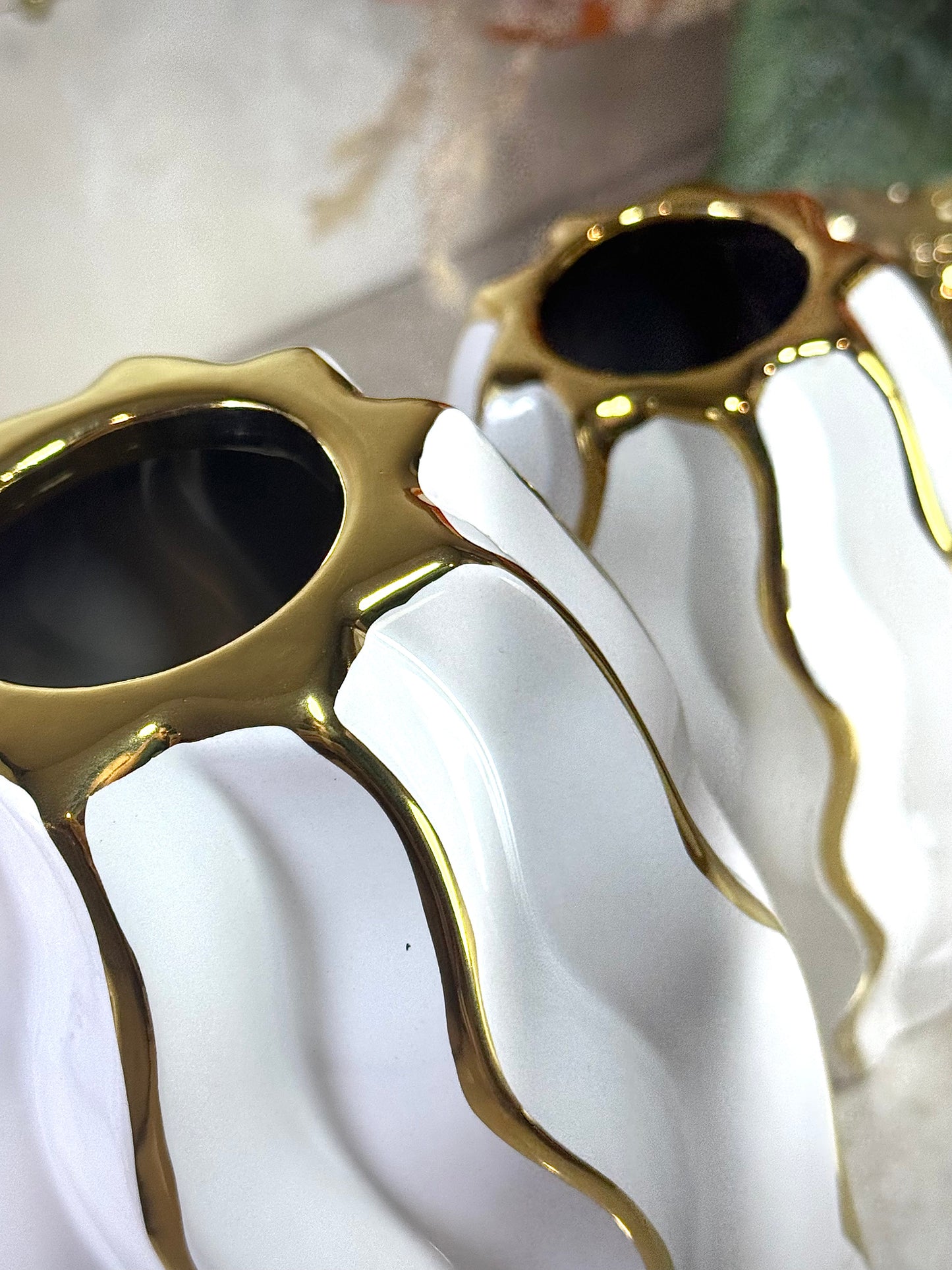 Ensemble de 2 vases en porcelaine en gris et blanc