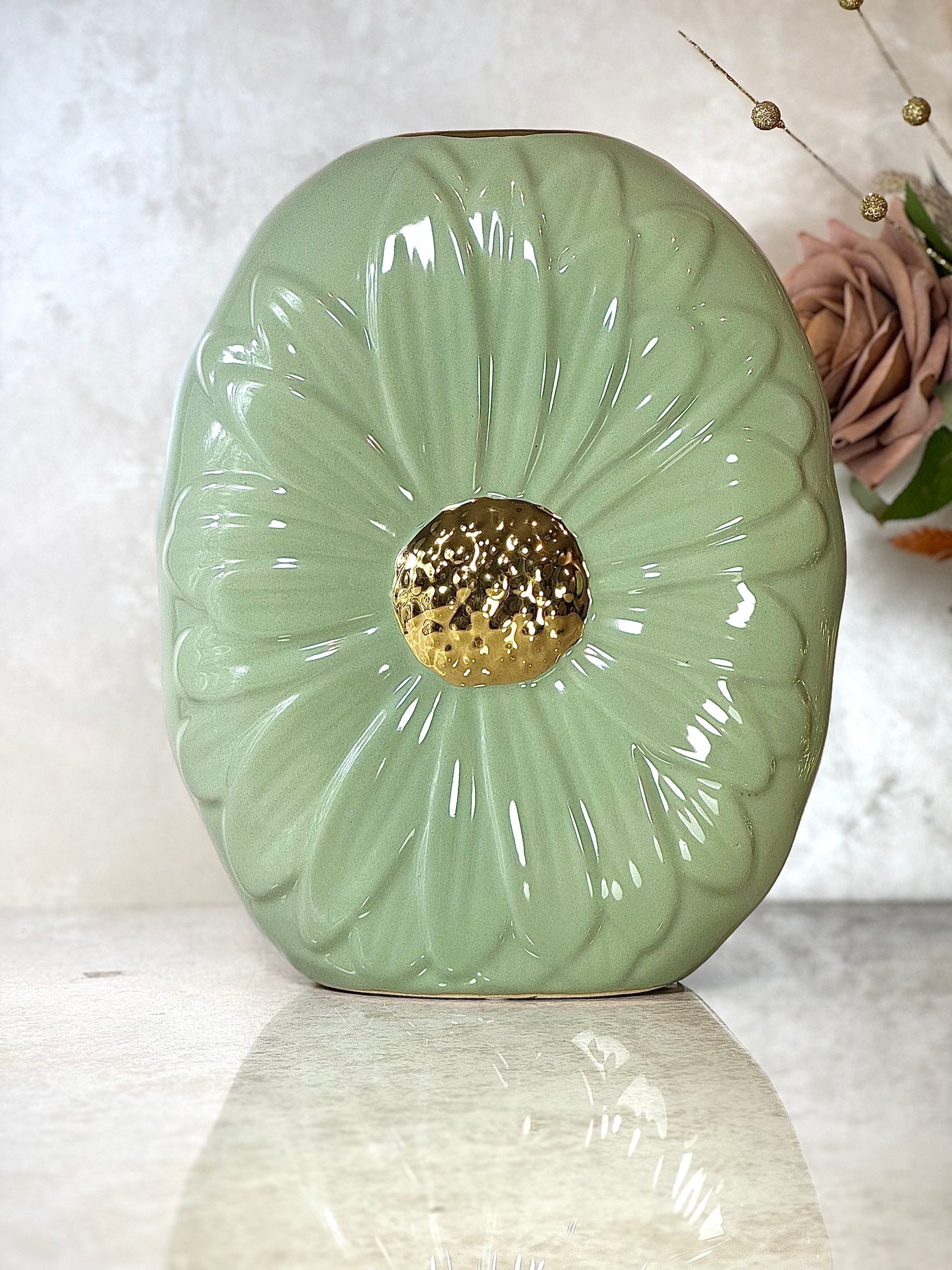 Ensemble de 2 vases en porcelaine en vert