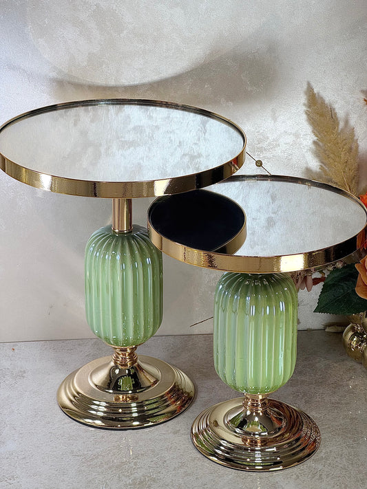 Duo de Présentoirs Dorés & Vert Cristallin