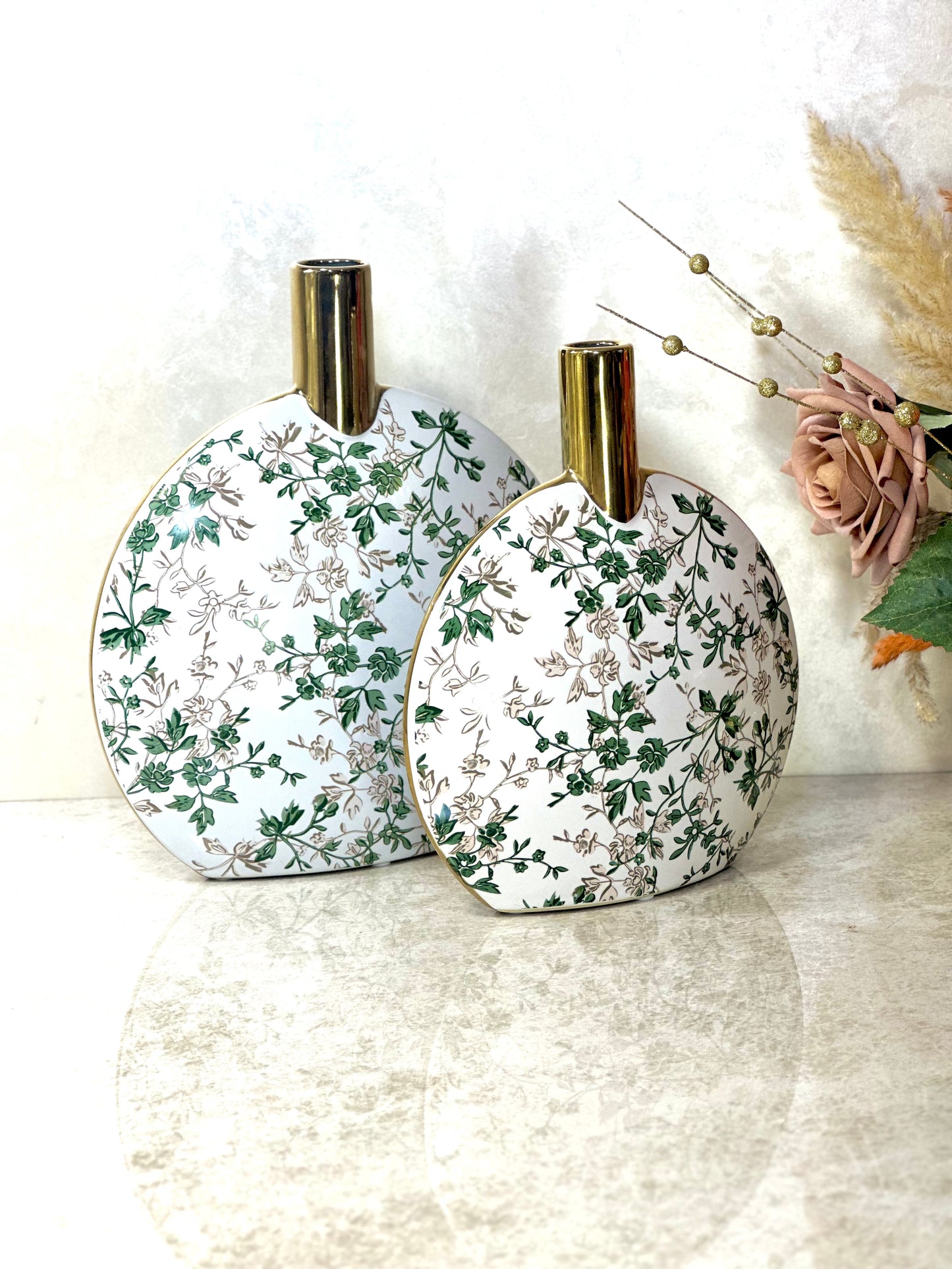 Duo de Vases Ronds Floraux – Harmonie et Élégance Naturelle