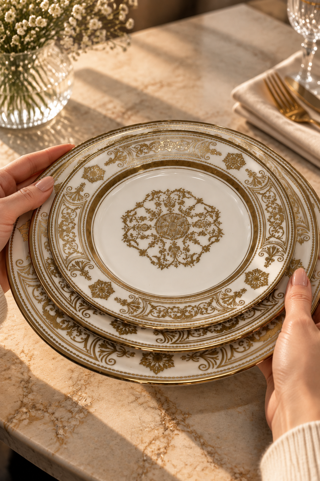 Service de Table 36 Pièces – Élégance Dorée & Qualité Supérieure