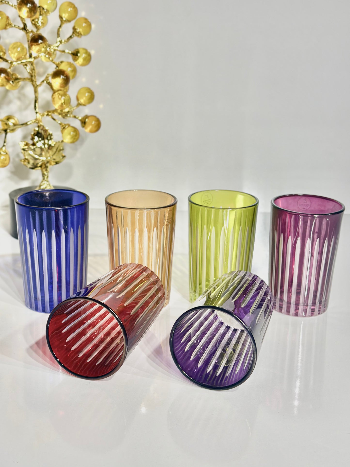 Lot de 6 Verres à Thé en Cristal Coloré – Charme Oriental et Élégance Intemporelle