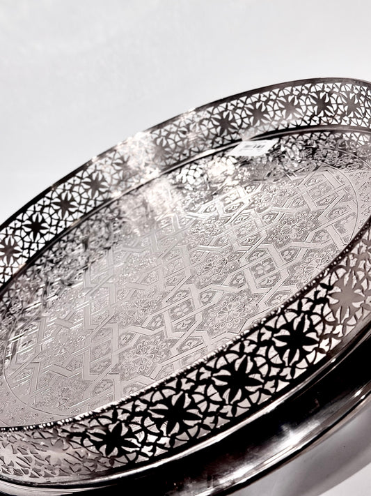 Plateau Rond en Cuivre Argenté – Disponible en 45 cm et 50 cm