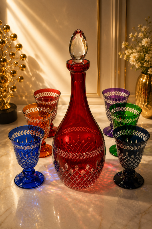 Coffret Carafe Rouge & 6 Verres Cristallisés