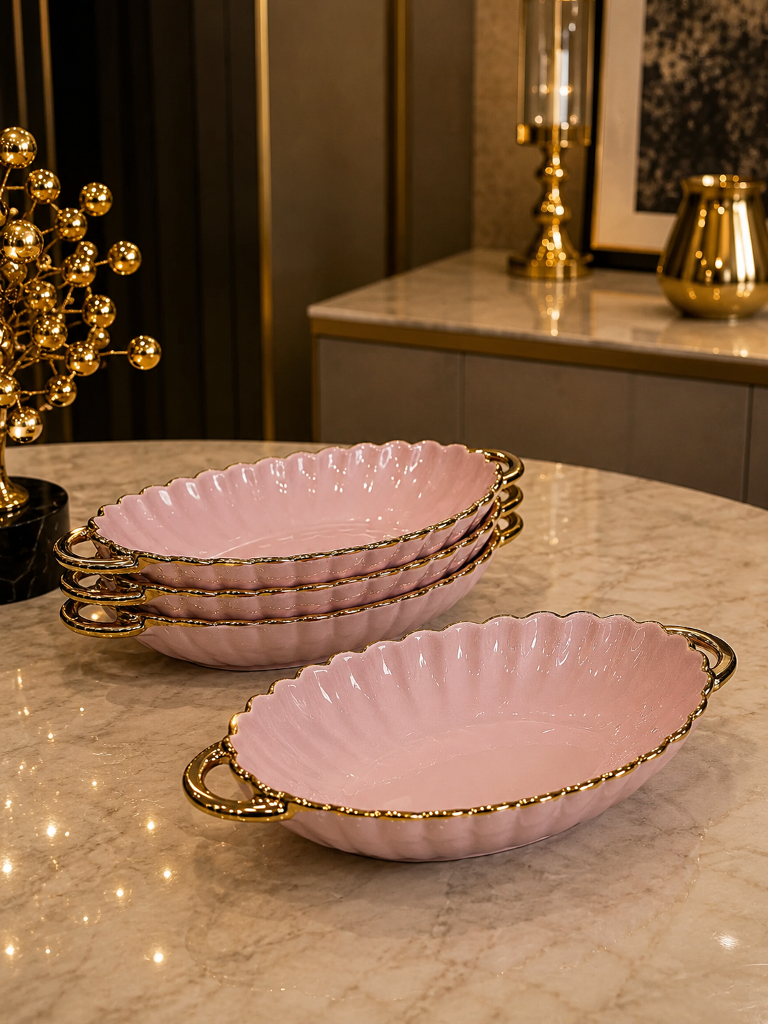 1 Assiette Ovale en Porcelaine Rose – Élégance Douce et Moderne