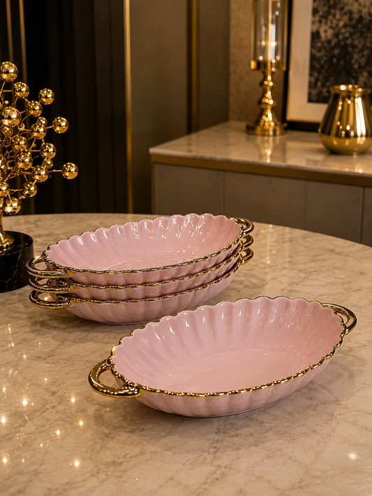 1 Assiette Ovale en Porcelaine Rose – Élégance Douce et Moderne