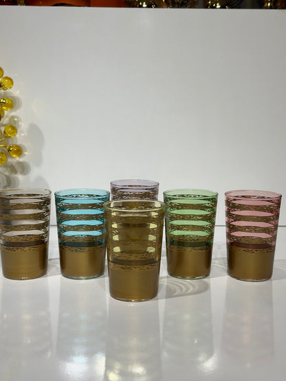 Lot de 12 Verres à Thé – Colorés avec Base Dorée & Argentée