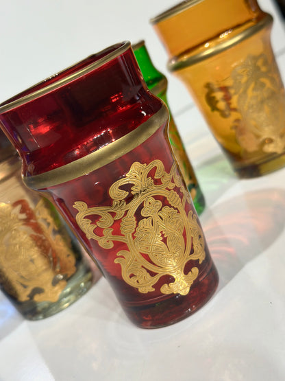 Lot de 12 Verres à Thé – Colorés avec Motifs Dorés
