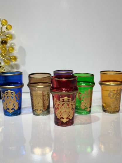 Lot de 12 Verres à Thé – Colorés avec Motifs Dorés