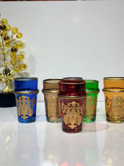 Lot de 12 Verres à Thé – Colorés avec Motifs Dorés