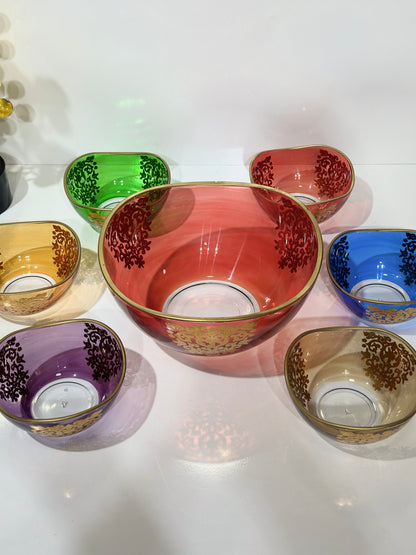 Lot de 12 Verres à Thé – Colorés avec Base Dorée & Argentée