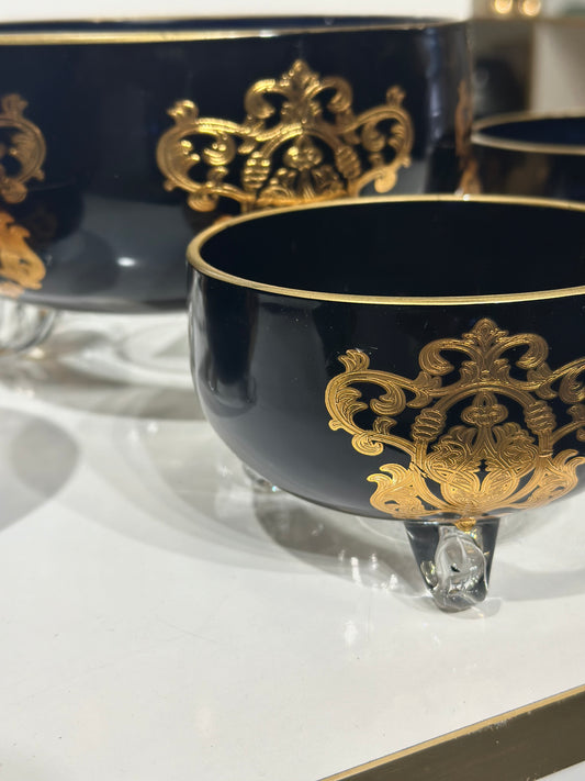 Set Saladier Noir & 6 Bols – Finitions Dorées Élégantes