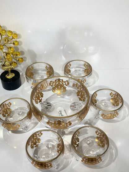 Set Saladier avec 12 Bols – Transparence & Dorures Élégantes