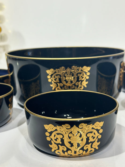 Set Saladier Noir & 6 Bols – Finitions Dorées Élégantes