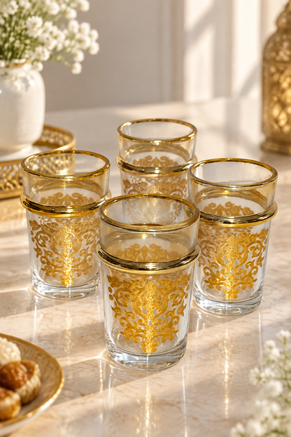 Coffret Prestige 12 Verres à Thé Marocain – Collection Dorée Royale | Design Artisanal & Élégant