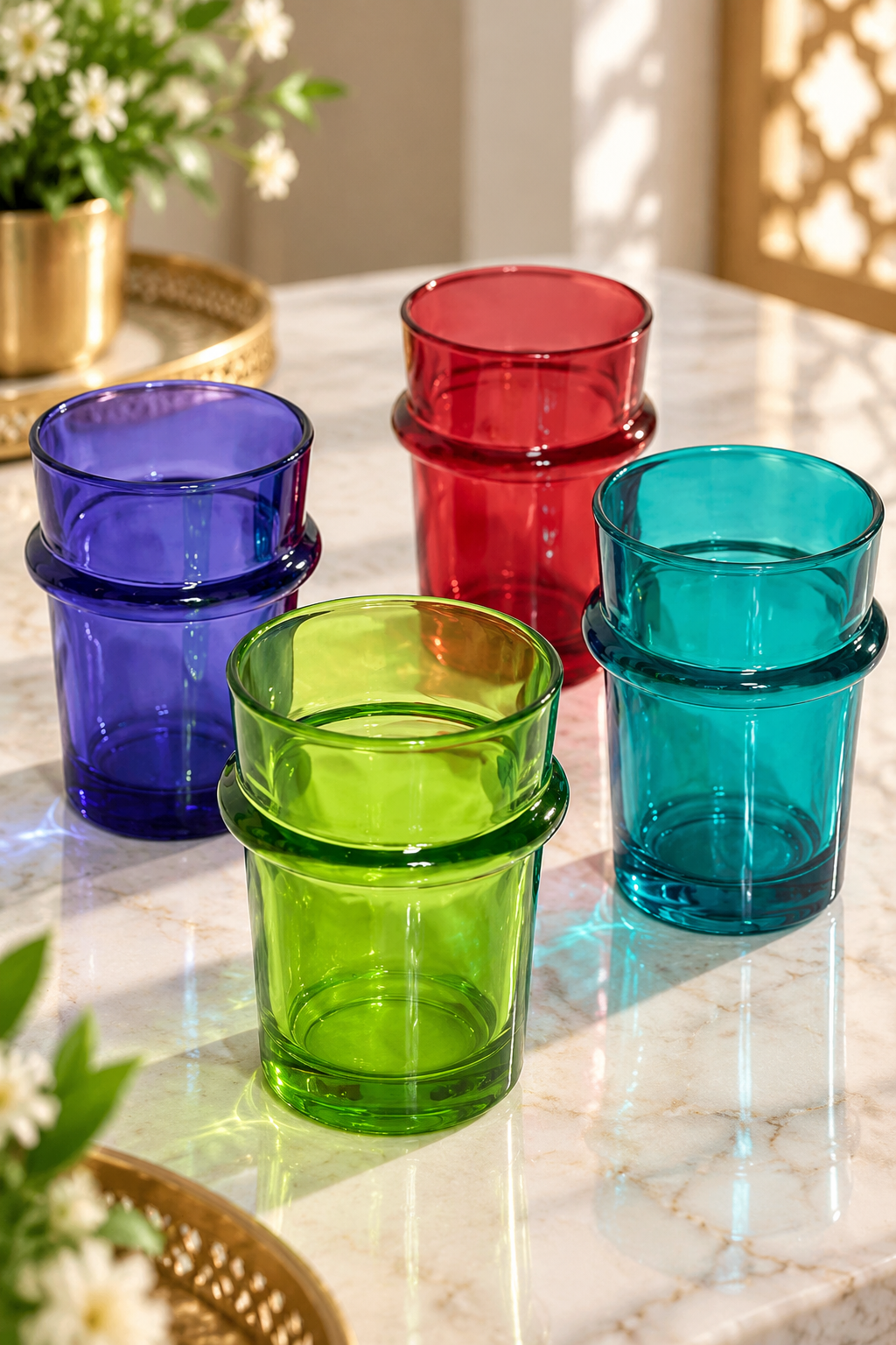 HOMEYA™ Collection Bellar – Service Prestige 12 Verres à Thé Colorés en Verre Cristallin | Design Moderne & Élégance Marocaine