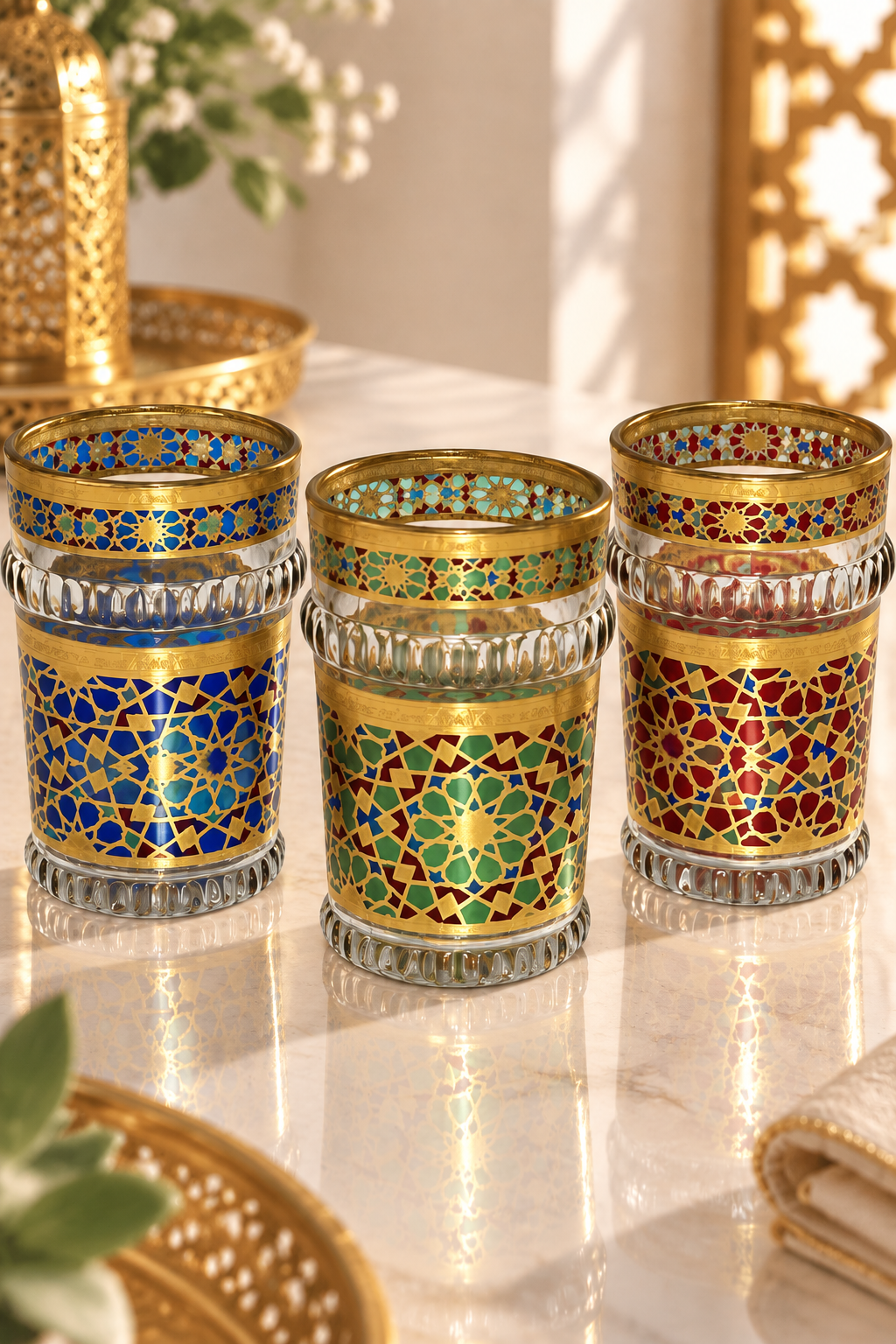 HOMEYA™ Collection Zellige Royale – Service Prestige 12 Verres à Thé Marocains Artisanaux avec Finitions Dorées Luxe