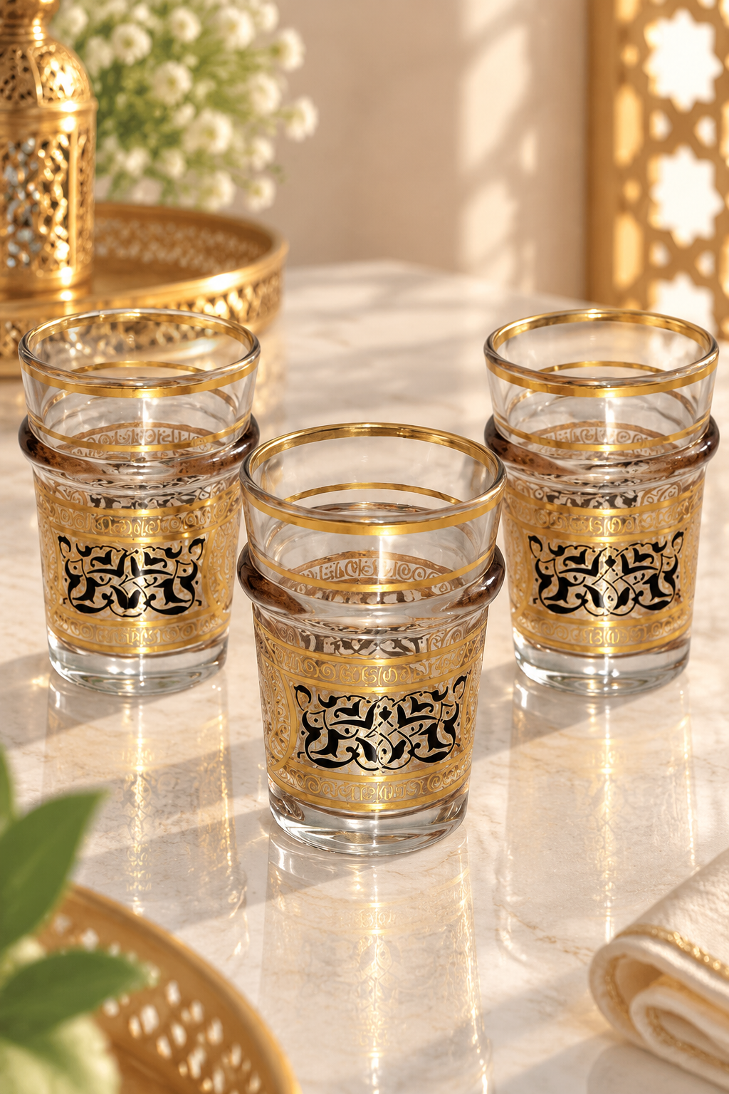 HOMEYA™ Collection Royale – Service 12 Verres à Thé Marocains avec Motifs Arabesques Dorés & Design Prestige