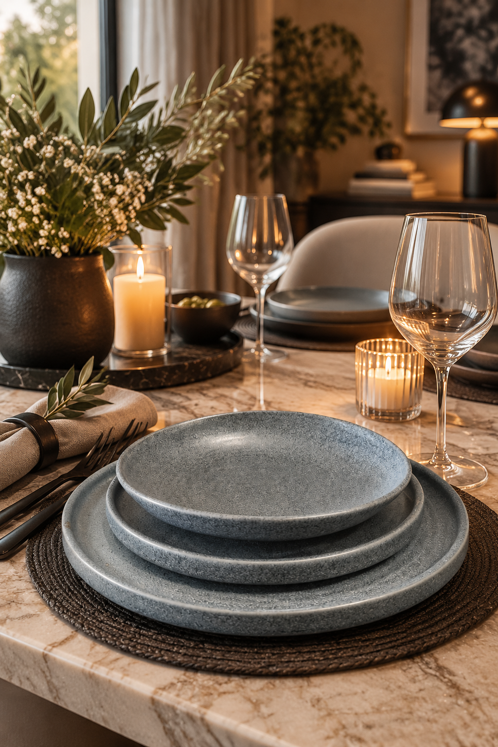 Service de Table Velya® 18 Pièces en Gris Pierre – Porcelaine Turque Premium