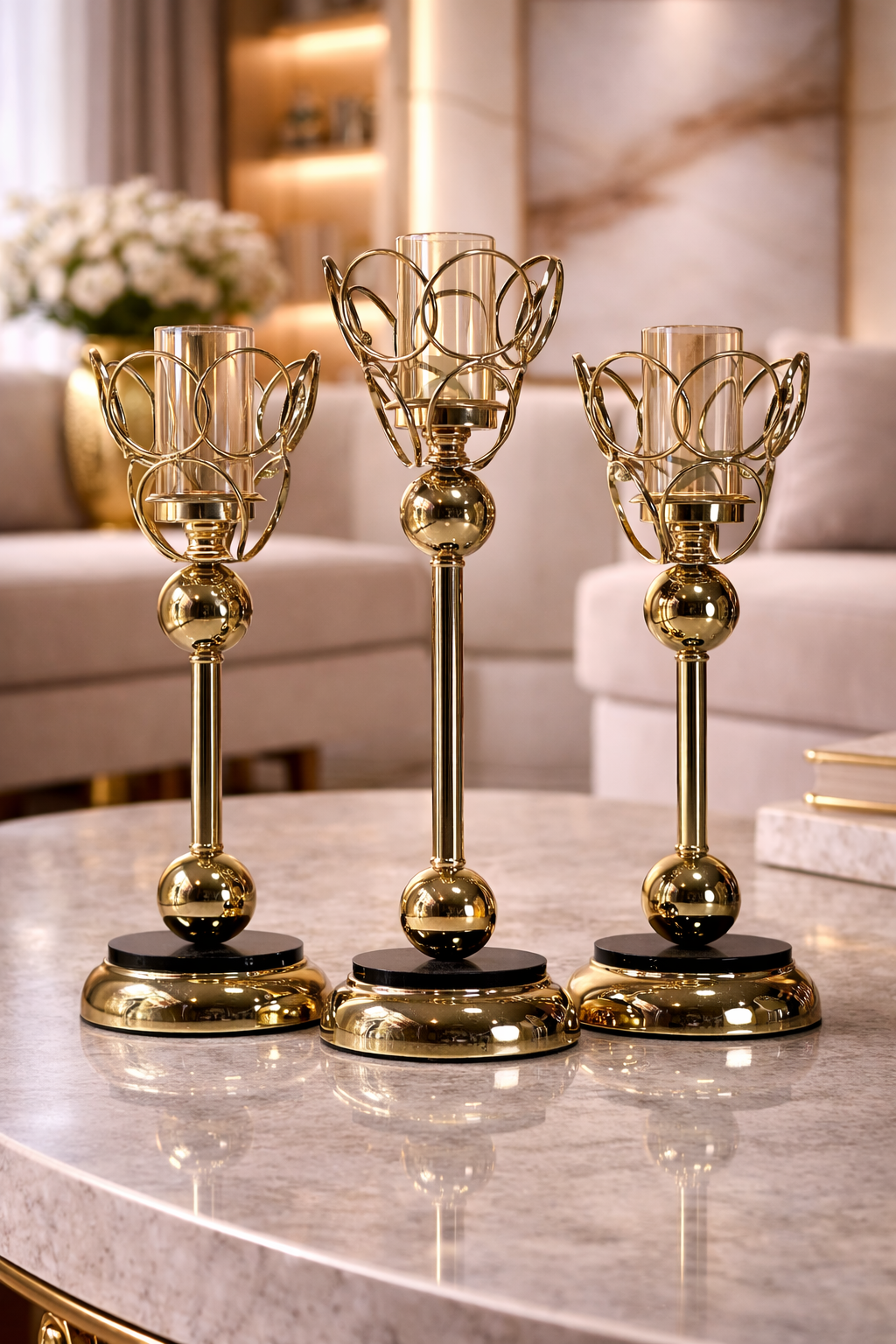 TRIO Bougeoir Élégance Dorée