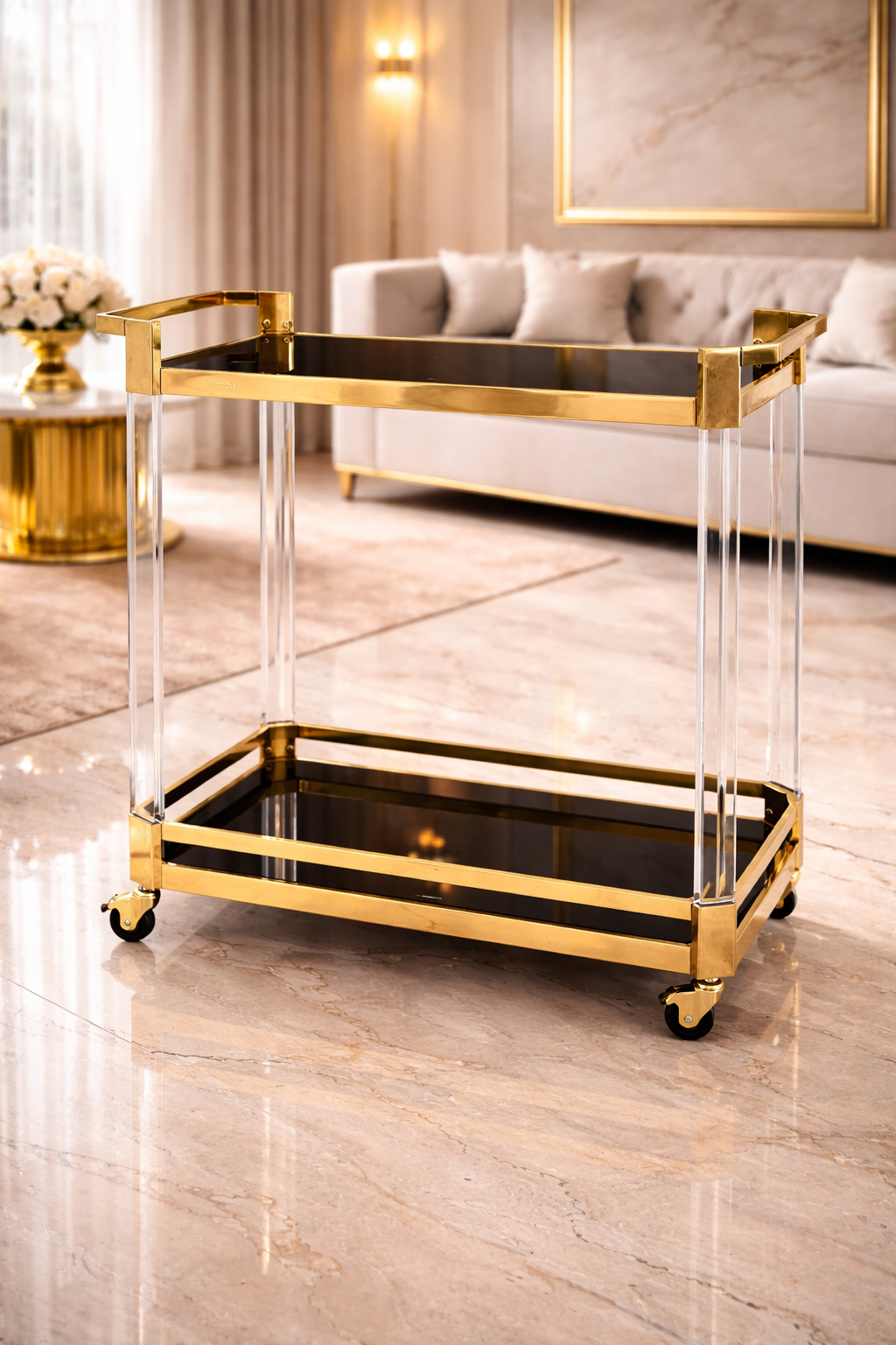 Chariot Présentatif Design en Acier Inoxydable & Verre – Élégance Moderne pour Tous les Espaces