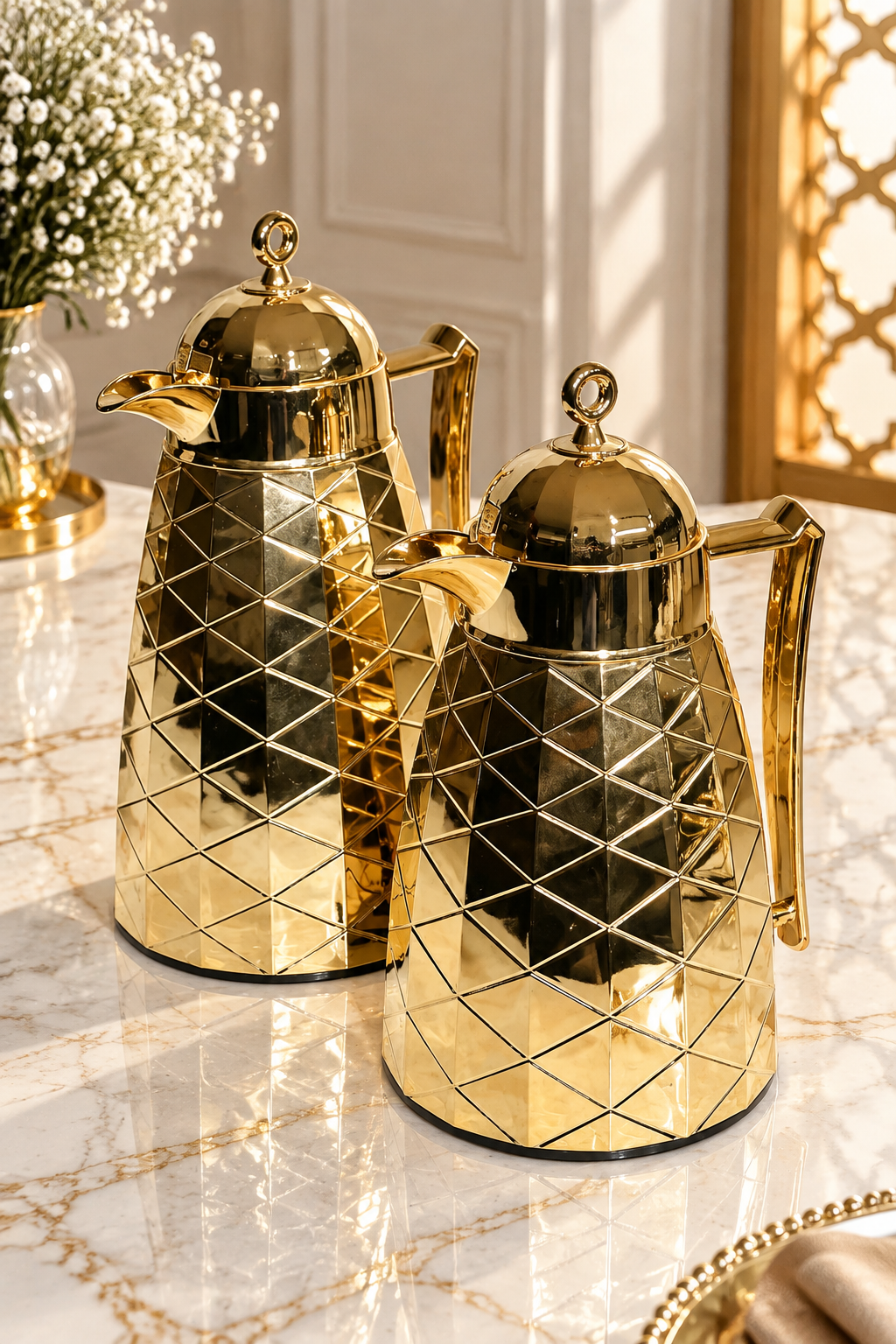 Duo de Thermos Entièrement Dorés – Luxe et Élégance à Chaque Service