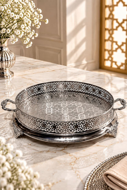 Plateau Rond en Cuivre Argenté – Disponible en 45 cm et 50 cm