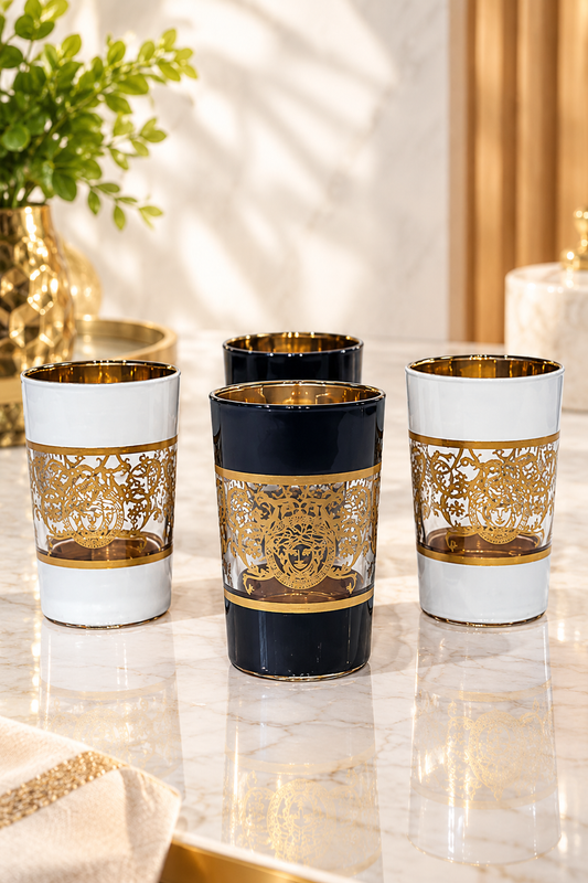 Lot de 12 Verres à Thé – Transparent avec Motif Doré