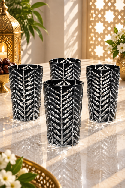 Lot de 6 Verres à Thé – Effet Cristallisé Transparent avec Traces Noires