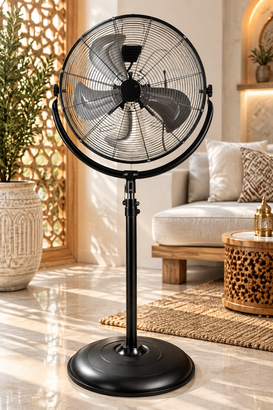 Ventilateur sur pied en acier inoxydable – design robuste et ventilation puissante