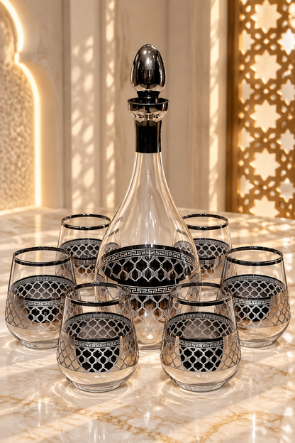 Carafe Cristallisée avec 6 Verres – Motifs Dorés Élégants