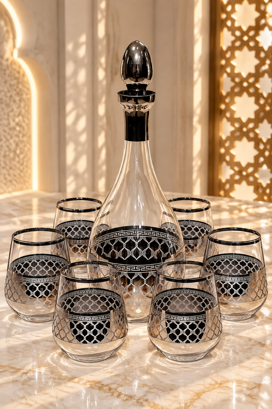Carafe Cristallisée avec 6 Verres – Motifs Dorés Élégants