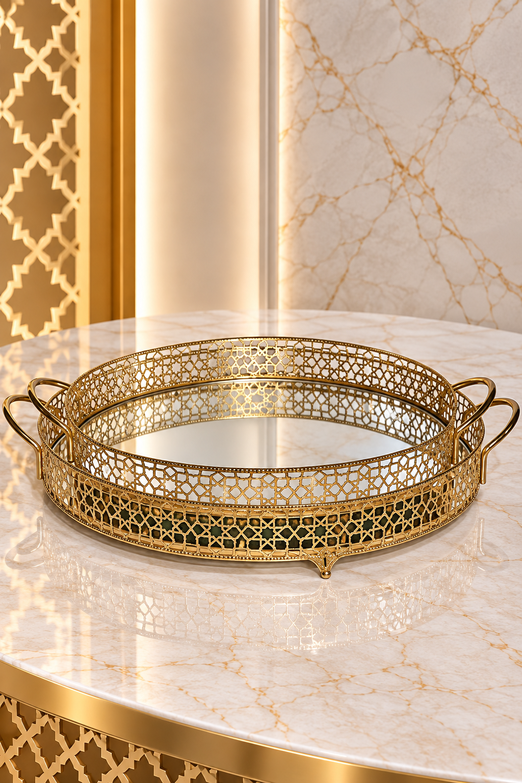 Lot de 2 Plateaux Ronds à Motifs Étoiles – Moyen et Grand – Élégants pour Gâteaux, Douceurs et Thé