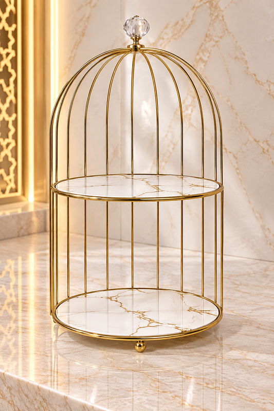Présentoir cage à deux étages – Élégance sur plusieurs niveaux