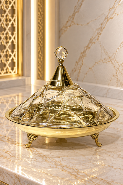 Tajine Cloche en Cuivre et Cristal – Élégance Unique pour Présentation et Décoration