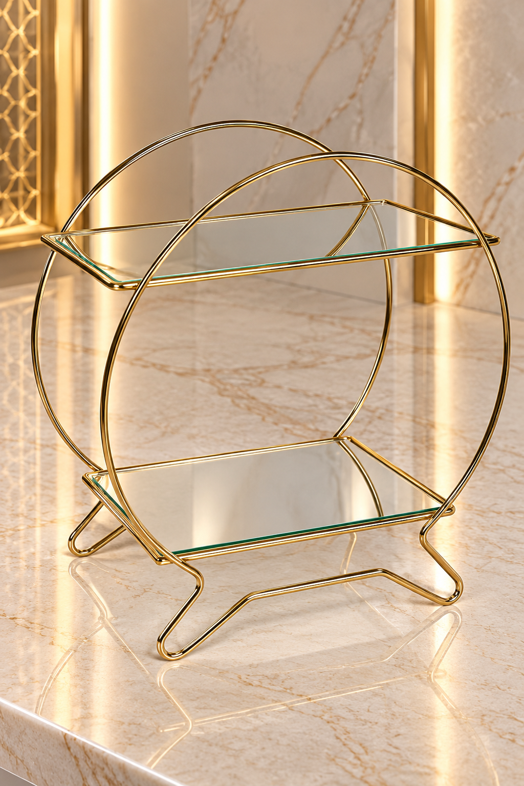 Présentoir Métal avec Contour Cercle Doré – Élégance pour Vos Grandes Occasions