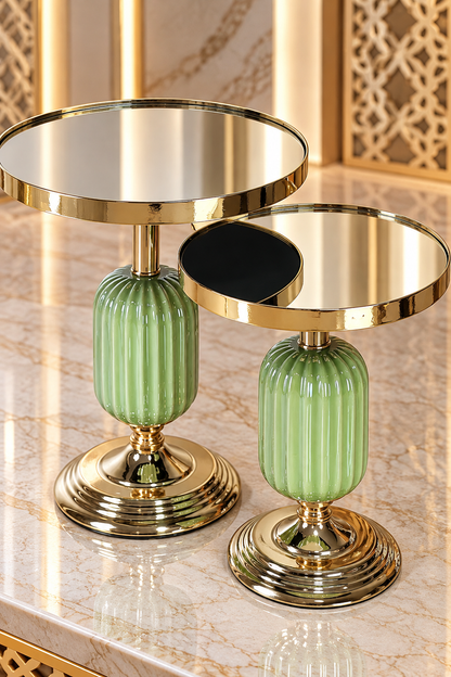 Duo de Présentoirs Dorés & Vert Cristallin
