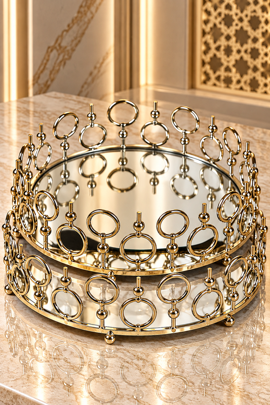 Ensemble de 2 plateaux ronds Miroir Dorés