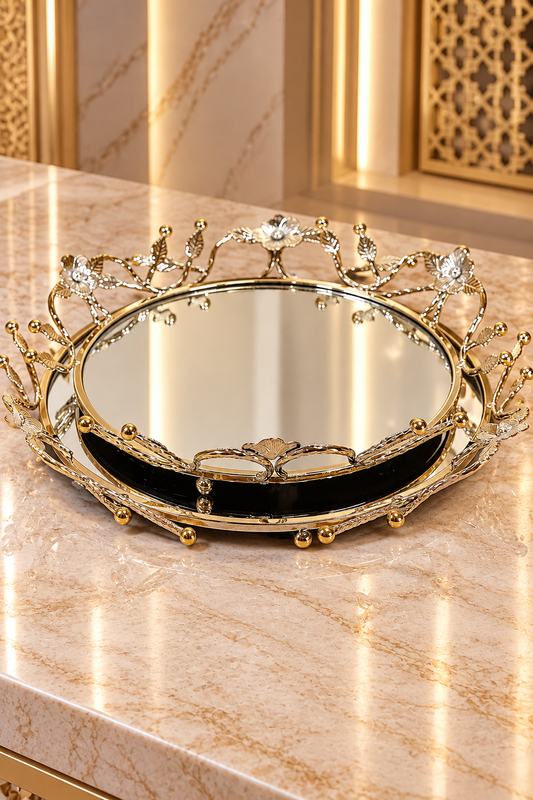 Ensemble de 2 plateaux ronds Miroir Dorés