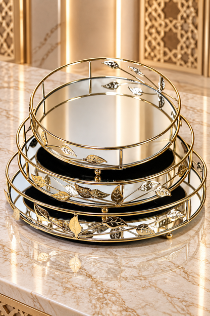 Ensemble de 3 plateaux ronds Miroir Dorés