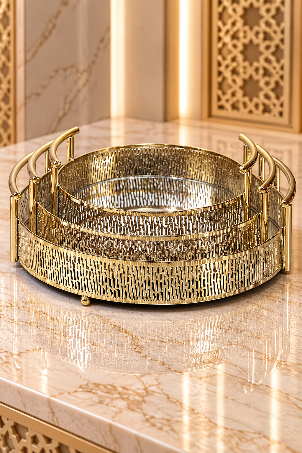 Ensemble de 3 plateaux ronds Miroir Dorés