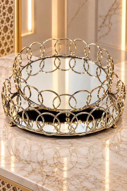 Ensemble de 2 plateaux ronds Miroir Dorés