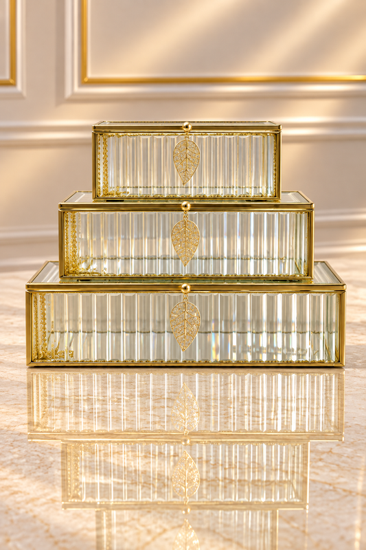 Ensemble de 3 boîtes multi-fonctions – Élégance en plexiglass doré