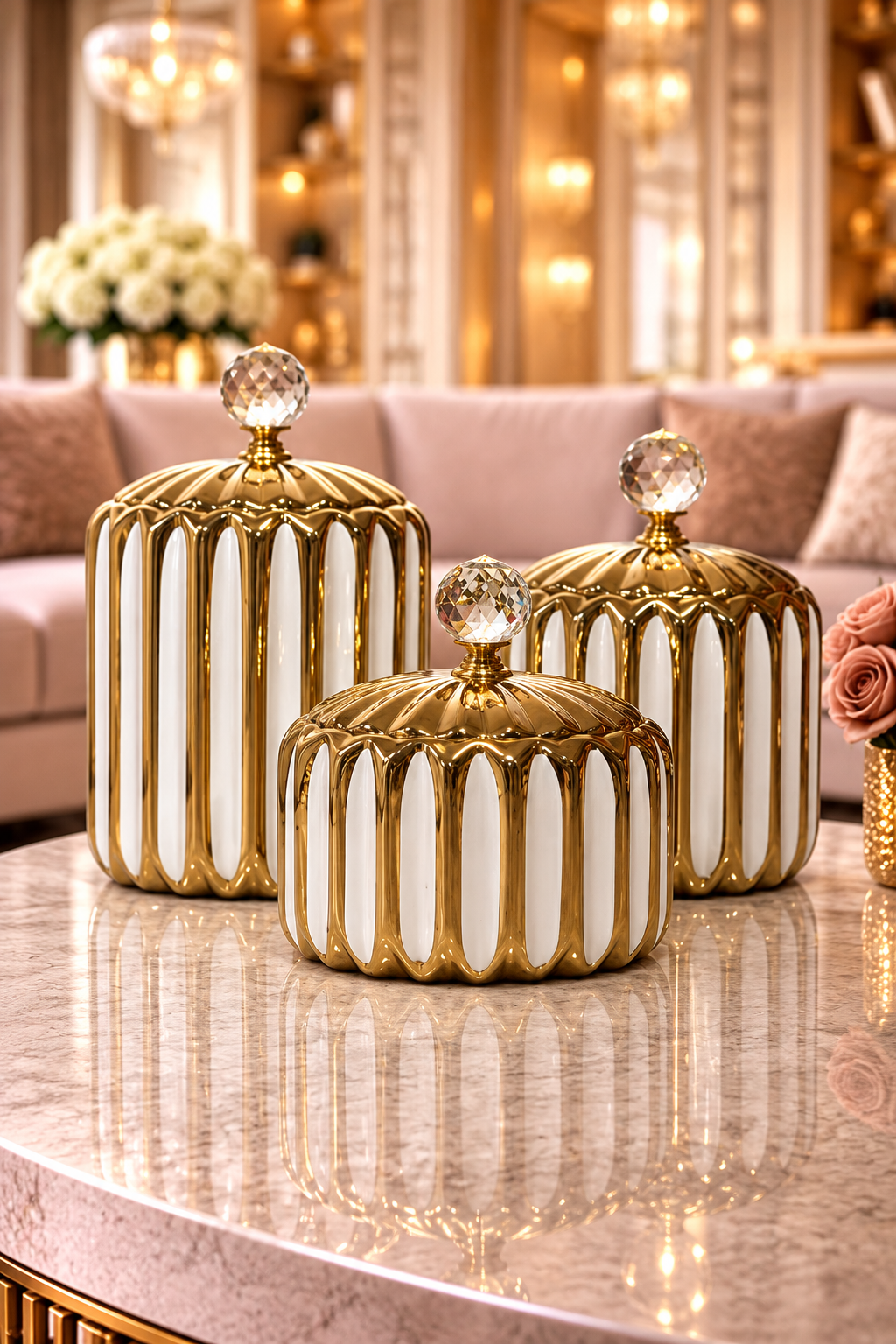 Trio de bonbonnières en porcelaine – Élégance et raffinement sur votre table