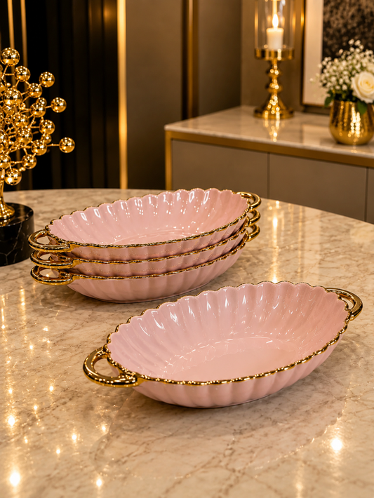 1 Assiette Ovale en Porcelaine Rose – Élégance Douce et Moderne